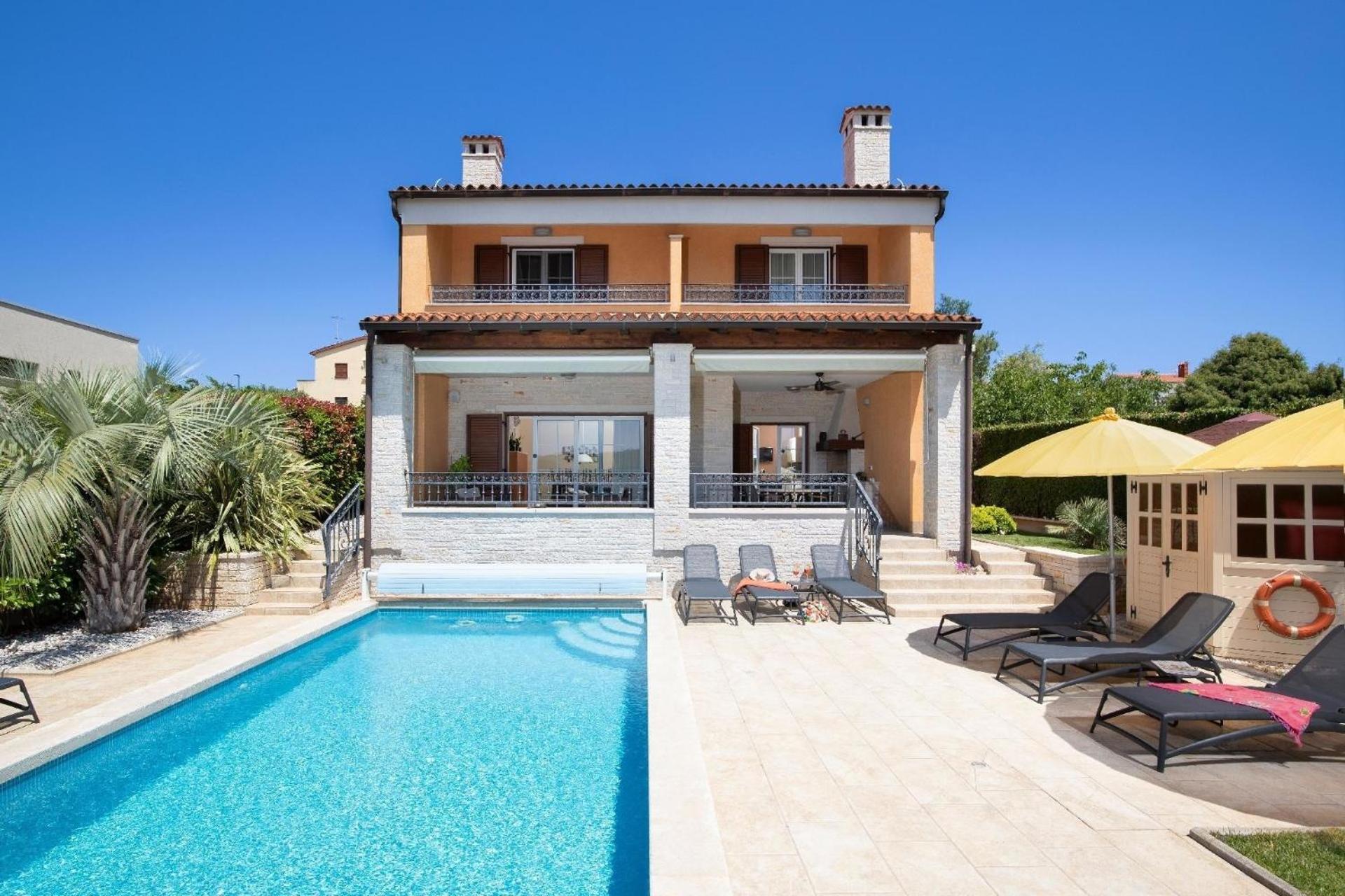 Ferienhaus In Pomer Mit Privatem Beheizten Pool Und Meerblick Екстериор снимка